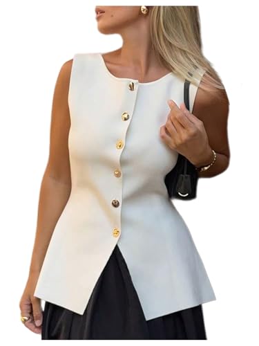 GORGLITTER Women's Sleeveless Blazer Vest Dressy Button Up Vest Top Elegant Crew Neck Knit Tops Office Suit Vests 2025