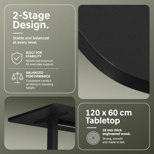 Image of V ONE Lite Electric Standing Desk with 1-Piece Solid Top | Heavy Duty Height Adjustable Computer Desk | 3 Memory Preset | 5 Year Warranty | for Home Office (Black, 120 * 60 CM)