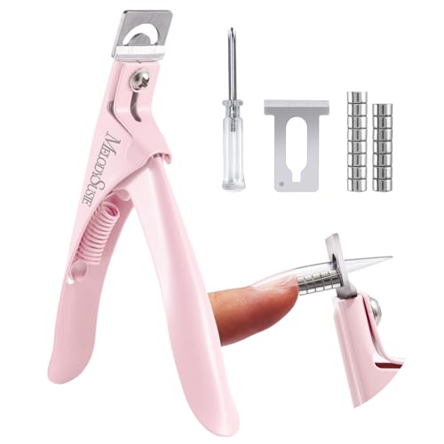 Image of MelodySusie Acrylic Nail Clippers with 15pcs Magnet Sizers, Professional Nail Cutters for Long Acrylic Gel Nails Tips, Adjustable Stainless Nail Trimmer, Manicure Tool for Salon Home, Pale Pink