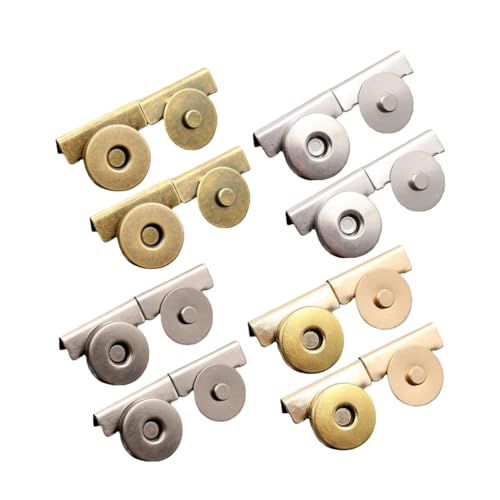 GrueGard Cierre magnético sin coser, broche magnético redondo 14x3,5mm para bolsos y carteras, botones magnéticos fuertes, set de 8 plata oro negro bronce, accesorios DIY