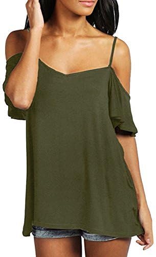 FISOUL Women's Off Shoulder Top Ruffle Sleeve Spaghetti Strap Halter Tops