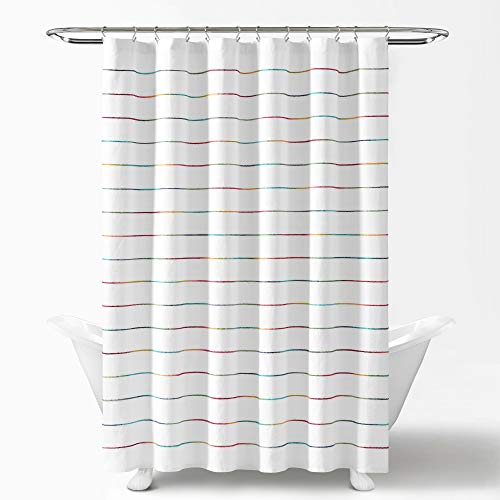 Image of Lush Decor Ombre Stripe Yarn Dyed Cotton Shower Curtain, 72 inch W x 72 inch L, Rainbow - Fabric Shower Curtains - Striped Bathroom Curtain - Farmhouse & Coastal Decor