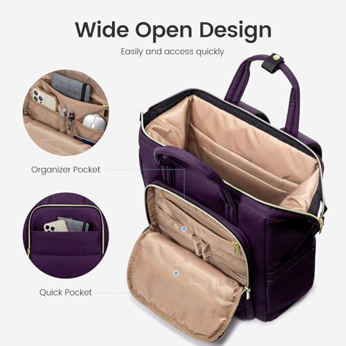 Image of LOVEVOOK Laptop Backpack Women 15.6 inch,Lightweight Puffer Travel Backpacks for Women,Quilted Laptop Bag Computer Work Teacher Nurse Backpack,Womens Backpack Purse for College Business,Dark Purple
