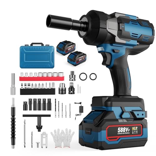 Tnamdan Pistola de impacto bateria 1500N 1/2'' Llave de impacto 3 velocidades ajustables Llave de impacto a bateria 2 x 3000 mAh LED incorporada Motor sin escobillas Pistola de impacto