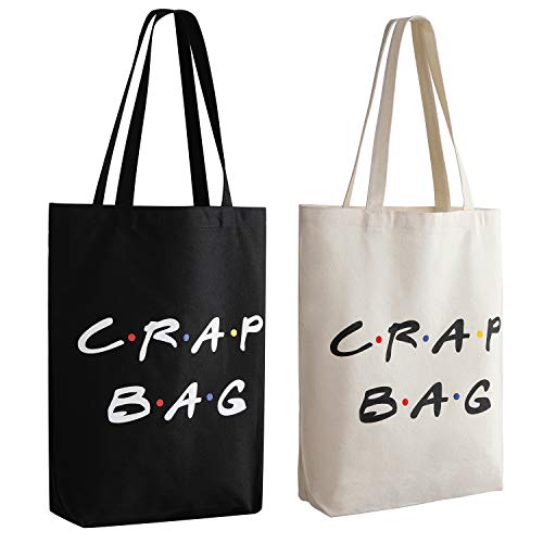Friends TV Show Crap Bag, 2 Pack Large Canvas Reusable Grocery Tote Bags