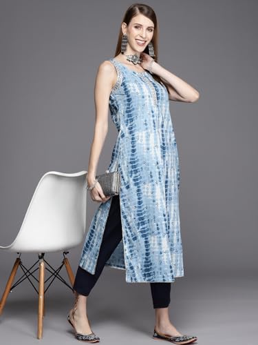 Image of Varanga Women Straight Printed Siver Laced Kurta