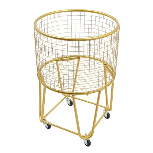 Image of Wire Metal Deep Set Rolling Laundry Basket,Mesh Wire Laundry Basket Storage Cart for Bathroom Bedroom Dirty Clothes Storage (F)