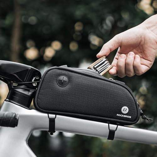 ROCKBROS Torba na Ramę Rowerową Torba Rowerowa Na Ramie Rowerową 1.3l MTB Torba na Górną Rurę z Odblaskowym Logo Czarna
