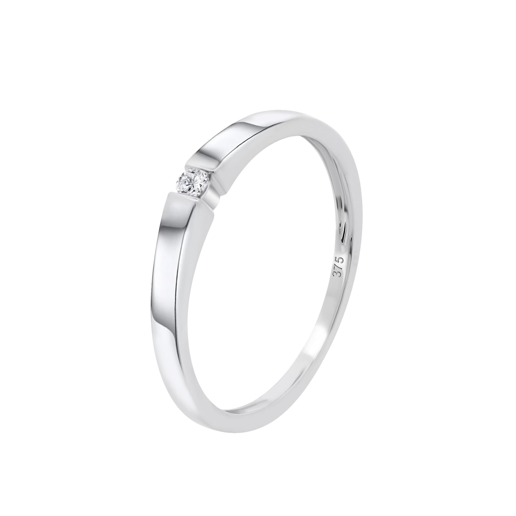 Time RoaD Anillo Mujer Minimalista con Diamante Oro Blanco 9K de 375 ml - Diseño Ergonómico y Ajuste Perfecto DIA00014 - Ideal para Compromiso - Pedida - Alianza - Promesa - Anillos Mujer