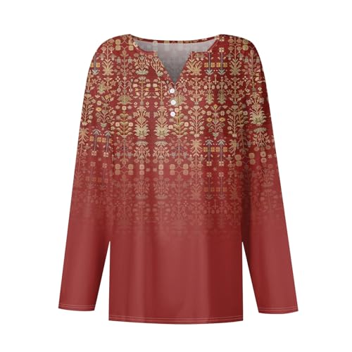 ZEFOTIM Long Sleeve Tops for Women 2024 Fall Loose Fit Trending Geometric V Neck Button Down Tops Trends Fashion Soft Shirt2