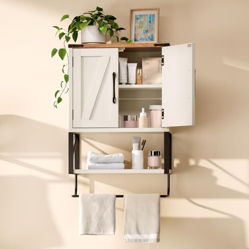 Bonnlo Badezimmerschrank Hängend, Hängeschrank Bad, Badezimmer Hängeschrank, Badschrank Hängend, Wandschrank mit höhenverstellbaren Regalen & offenes Ablagefach & Handtuchhalter, 39x18x58cm, Weiß Bonnlo Badezimmerschrank Hängend, Hängeschrank Bad, Badezimmer Hängeschrank, Badschrank Hängend, Wandschrank mit höhenverstellbaren Regalen & offenes Ablagefach & Handtuchhalter, 39x18x58cm, Weiß