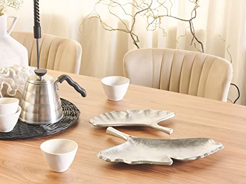Set Di 2 Piatti Decorativi In Metallo Argentato Vassoio Portagioie Svuota Tasche Foglia - 2