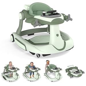 Todefull 7-in-1 Baby Walker with Wheels, Anti-Slip Base, Speed Control, 3 Level Adjustable Height with Music & Lights Box, Foldable Walkers for Babies 6-12 Months, Boys & Girls