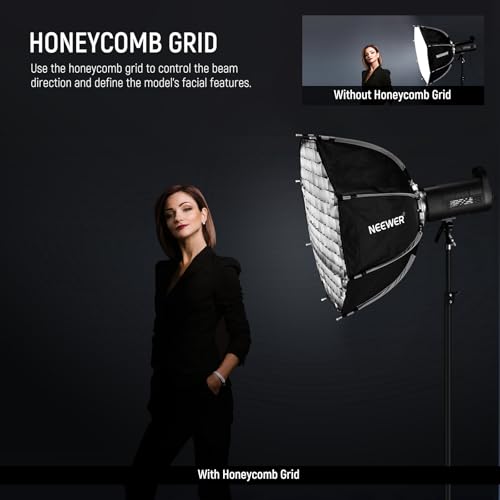 Image of NEEWER 28 inch /70cm Octagonal Softbox, Quick Release Bowens Mount Softbox with Honeycomb Grid, Light Diffusers, Bag for RGB CB60 CB60B CB200B MS60B MS60C MS150B S101-300W /400W Pro Vision 4 Q4, NS27P