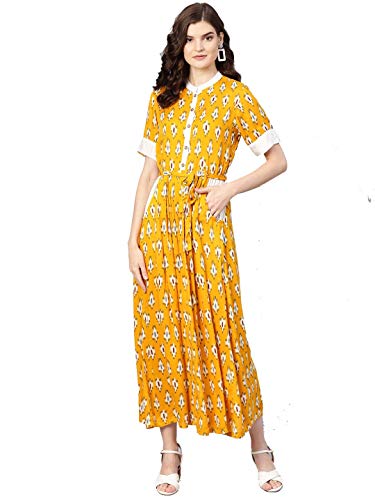Hiral Designer Mall Women Kurta Indian Kurti Dresses for Women Casual Anarkali Kurti Long Dress (large-38, Mustard Brown)