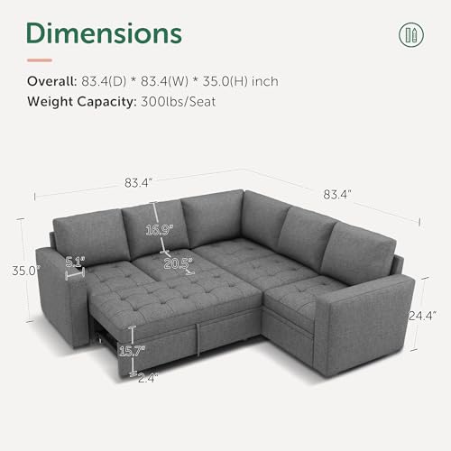 Image of HONBAY Modular Sectional Sofa with Pull Out Bed Convertible L Shaped Couch with Storage Seat Sleeper Sectional Couches for Living Room,Mid Grey