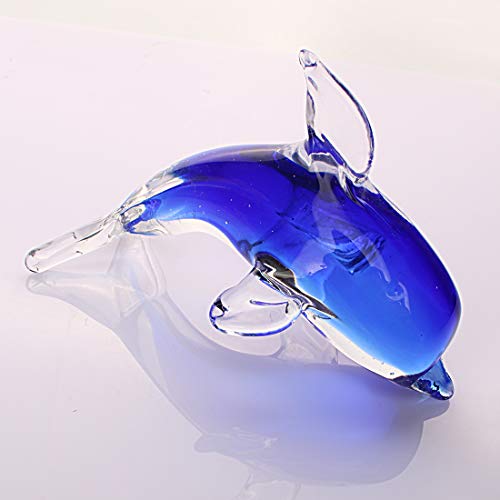 Hophen Glass Dolphin Figurine Handmade Blown Sea Animal Sculpture Statue Paperweight Gift Collectible Home Desk Decoration Ornaments (Blue) #TOP5