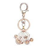vanki Cute Big White Princess Pumpkin Carriage Crystal Charm Keychain Key Ring
