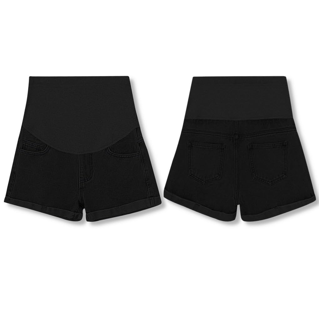 Premaman Shorts Donna Jeans Pantaloncini Premaman Cotone Leggings Corti maternità con Regolabile Ventre Banda maternità Pantaloncini Regolabili Over Bump per la Gravidanza Estate