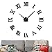 fanyuanfds Large 3D DIY Wall Clock, Roman Numerals Clock Frameless Mirror Surface Wall Sticker Home Decor for Living Room Bedroom-2-Year Warranty (Black)