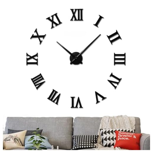 VREAONE Large 3D DIY Wall Clock, Giant Roman Numerals Clock Frameless Mirror Big Wall Clock Home Decoration for Home Living Room Bedroom Wall Decorations(Black)