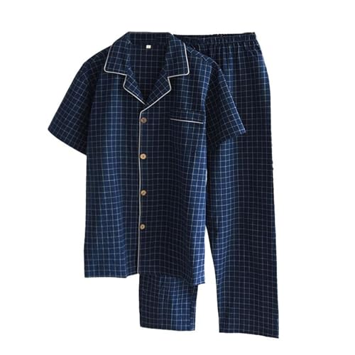 Lu's Chic Men's Cotton Pajamas Short Sleeve Pajama Set Summer Comfy Fall Cool Pant Basic Button Thin Lounge Set