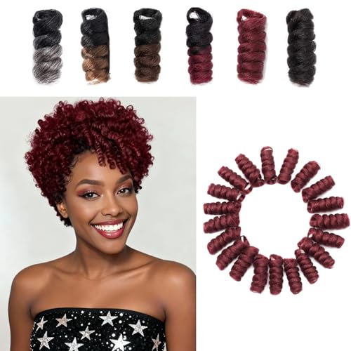 [5 packs] Jamaican Bounce Jumpy Wand Synthetic Kenzie Curl 20 Roots/Pack Braiding Hair Extension (10inch, Burgundy)