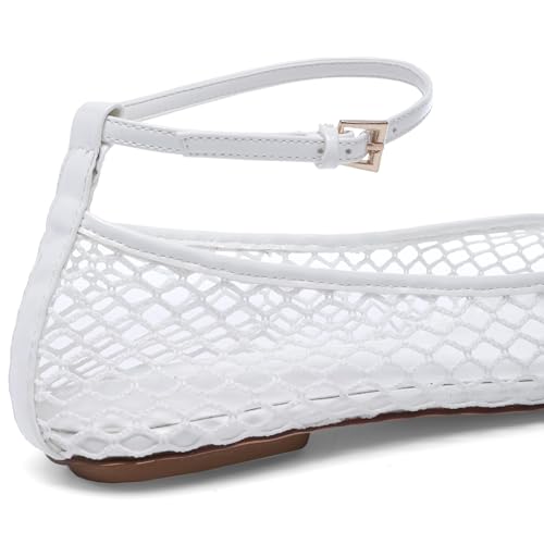 Mesh Ankle Strap Flats for Women Round Toe Ballet Flats Shoes,Casual Mary Jane Flats Comfortable Daily Dress Shoes