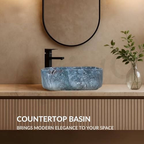 Image of Artiva Ceramic Wash Basin /Tabletop Washbasin For Bathroom,12 inchx16 inch /Small Countetop Bathroom Basin /Table Top Basin For Home,Office,Hotel /Rectangle Glossy Sink (Teal Green,12x16 Inch)