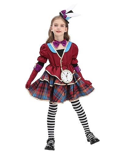 Ltakk Mad Hatter Cosplay Costume Girls Halloween Kids Costume Full Set With Stripes Tights thumb #5