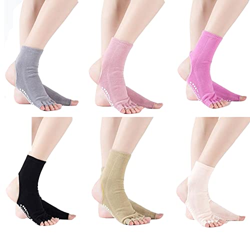 POKEAT 6Pair Women Five Toes Yoga Socks Girls Toeless Stocking for Dance Pilates Fitness Training Sportswear Long Socks