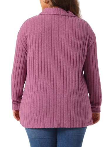 Image of Agnes Orinda Women's Plus Size Loose Polo V Neck Long Sleeve T Shirts Tops Collared Ribbed Brushed Top Sweater Casual