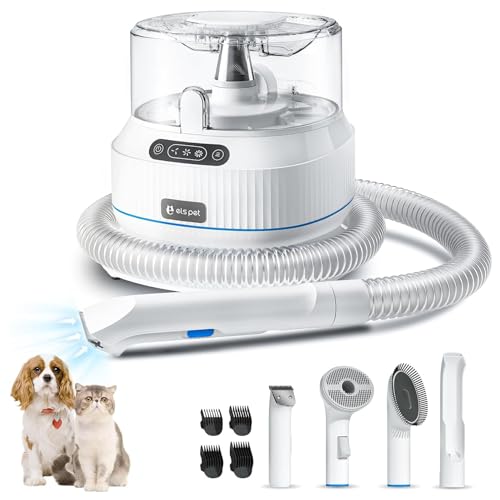 ELS PET Dog Grooming Kit with Vacuum, 5 in1 Dog Clippers, 10kpa Professional Pet Grooming Vacuum with 5 Pet Grooming Tools for Shedding Thick & Thin for Dog Cat Pet Hair