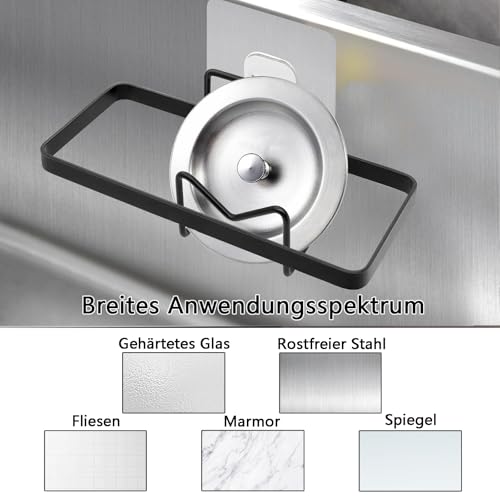 Handtuchhalter, Schwammhalter Küche, Spüllappenhalter ohne Bohren, Kohlenstoffstahl Handtuchstange Selbstklebender, Multifunktionale Lappenhalter Spülbecken, Für Schwamm, Bürste, Lappen(Schwarz)