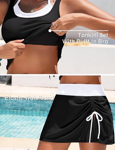 BMJL Womens Two Piece Tankini Swimsuit with Skirt Tummy Control Bathing Suit Modest Swimdress(M,Black)4