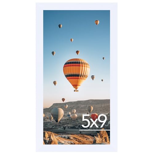 Image of JCJMY 5x9 Picture Frame White for Wall Hanging or Tabletop, Wall Mounting Horizontally or Vertically, 5 x 9 Wall Gallery Poster Photo Frame with Shatter Resistant Plexiglass, White
