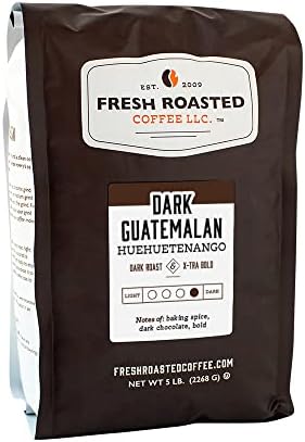 Fresh Roasted Coffee, Dark Guatemalan Huehuetenango, 5 lb (80 oz), Dark Roast, Kosher, Whole Bean