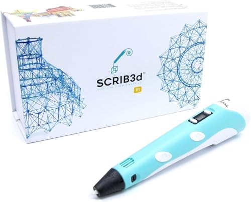 Image of SCRIB3D P1 3D Printing Pen with Display - Includes 3D Pen, 3 Starter Colors of PLA Filament, Stencil Book + Project Guide, and Power Adapter