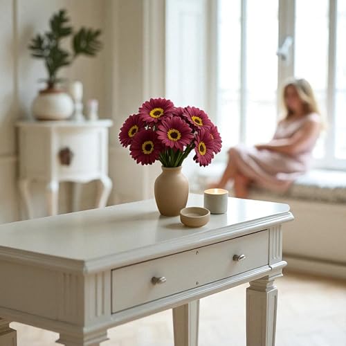 Image of Garden Art Artificial 5 Pcs Gerbera Flower Sticks, 33 cm, RealTouch Natural Looking | Silicone Decorative Bunch for Home GAAGFB-1H-33BR (Brown)