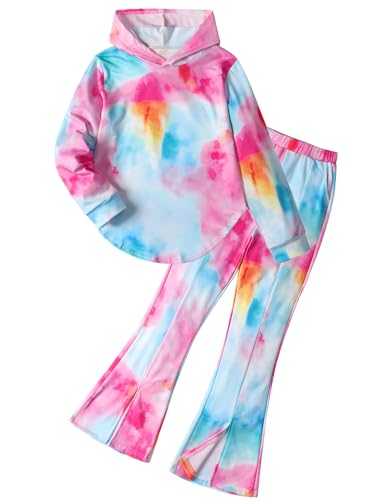 Image of Girls Clothes Tie Dye Sweatsuit Long Sleeve Sweatshirt Tops and Flare Pants 2PCS Girls Fall Clothes