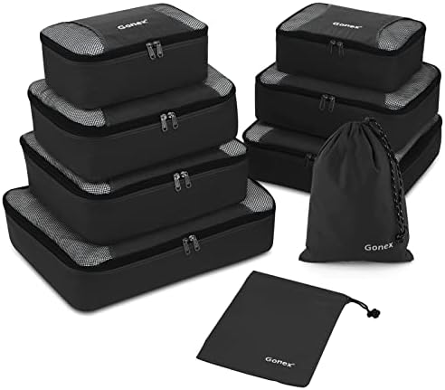 Gonex Packing Cubes for suitcase, 9 Set Lightweight Travel Luggage Packing Organizers with Laundry Bags Travel Essentials Travel Bags for Carry on Suitcases