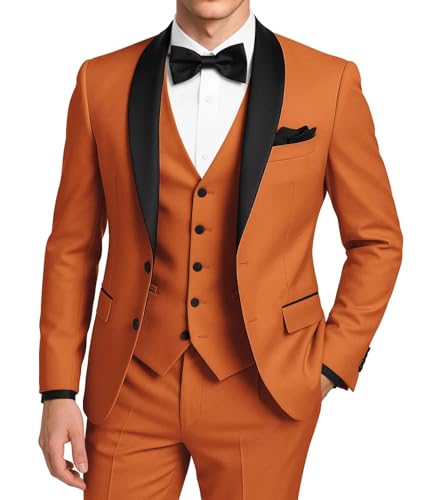 Wangyue Mens 3 Piece Tuxedo Suit Slim Fit Suits for Men Two Button Wedding Prom Tuxedo Shawl Lapel Blazer Vest Pants Set