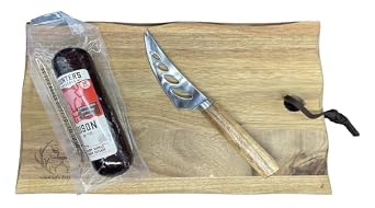 Pen Kit Mall - Hunters Reserve Cutting Board w/Knife + Exotic Summer Sausage Choices of Bison Venison Wild Boar or Elk Cutting Board 4oz BIson