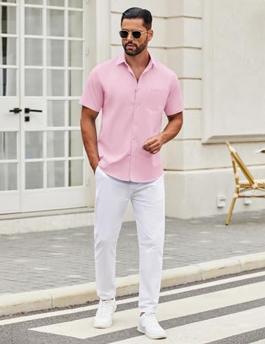 Image of COOFANDY Mens Short Sleeve Casual Button Down Shirts Summer Untucked Dress Shirts with Pocket