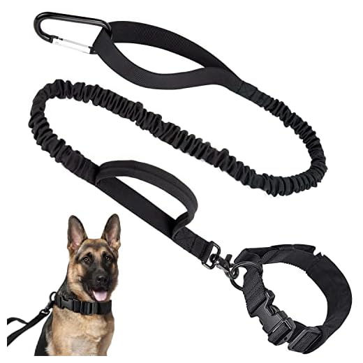 SlowTon Juego de Collar y Correa Tactical Perros, Cuello de Nylon Duradero de Longitud Ajustable y Bungee de Uso Pesado con Asas de Control de Cubierta Blanda, Hebilla de separación rápida para p