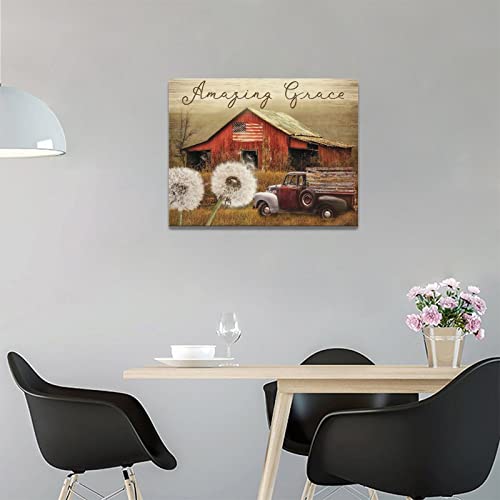 Farmhouse Wall Art Rustic Barn Truck Dandelion Decor Country Pictures Wall Decor Canvas Prints Framed Modern Artwork For Home Living Room Bedroom Bathroom 12"X16" #TOP1