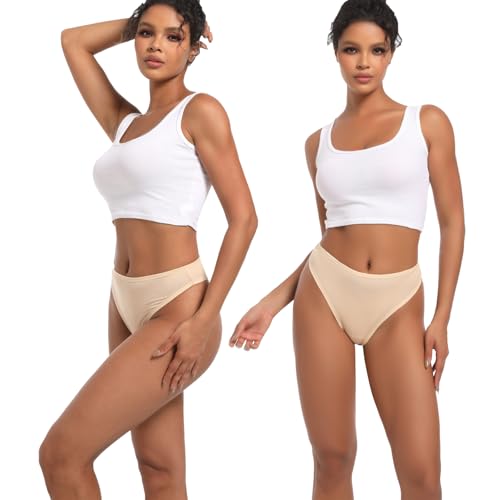 Image of High Waisted Cotton Thongs Underwear For Women Breathable Sport Athletics Panties High Rise Plus Size Multipack