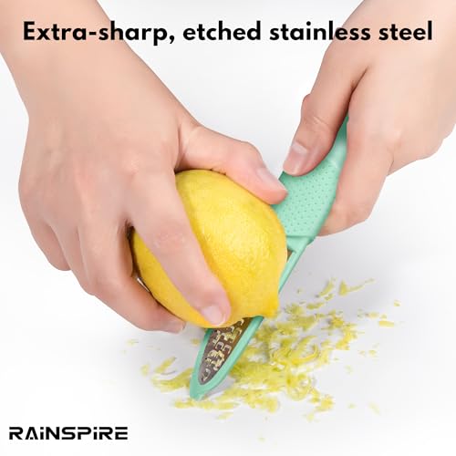 Image of Rainspire Lemon Zester Tool with Channel Knife, Stainless Steel Citrus Zester Tool, Lemon Peeler, Zesters for Kitchen, Ultra Sharp 2-in-1 Tool Easily Creates Citrus Zest, Mint Green