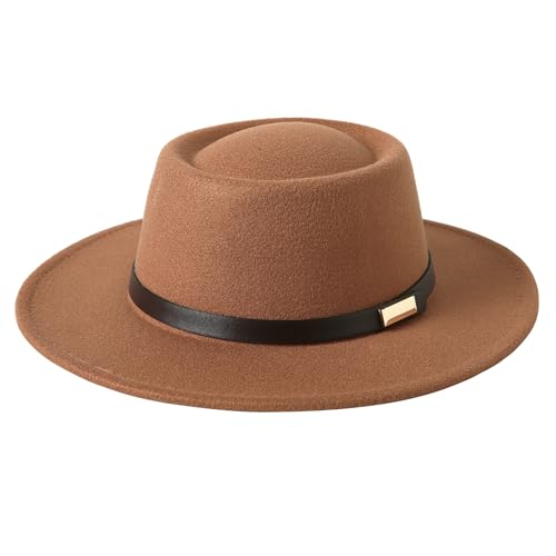 Image of Lanzom Women Vintage Wide Brim Warm Wool Fedora Hat Belt Panama Hat Felt Jazz Hat Fit Size 6 8 /7-7 1 /4