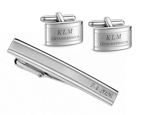 Set personalizado de mancuernas y pin para corbata en plata miniatura 1